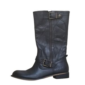 Gianni Bini Womens Black Leather Moto Harness Biker Pull On Boots Size 11M.